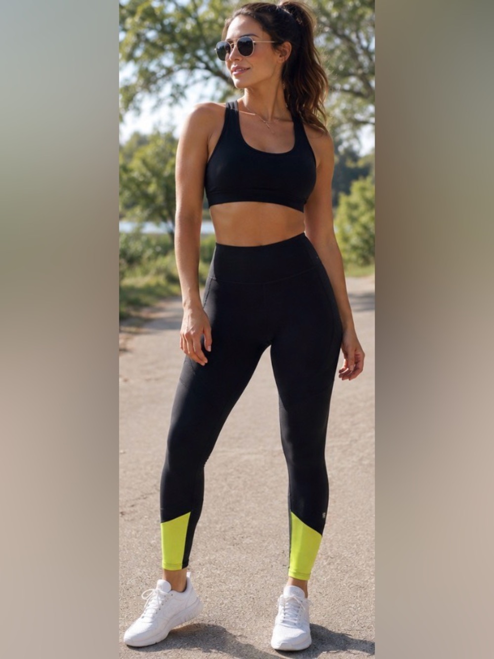 Calvin Klein Performance High Waist Leggings M Black Neon Green NWT
